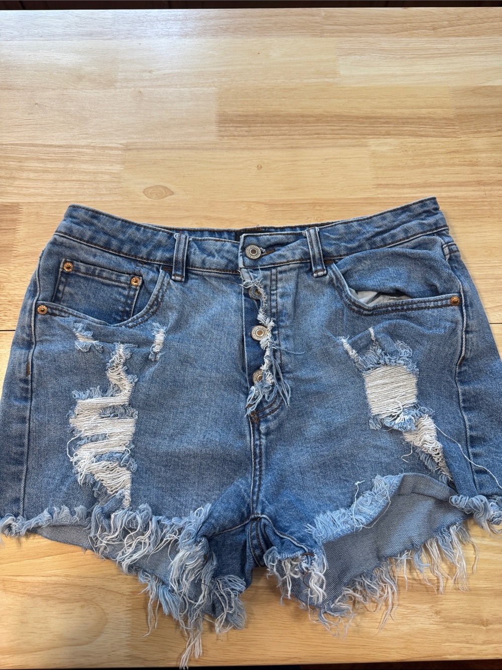 Black Label Distressed Blue Denim Jean Shorts